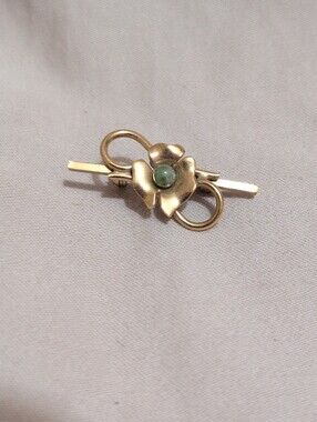 Vintage Signed Wells 14K GF  Jade Flower Brooch Pin Miniature Jewelry